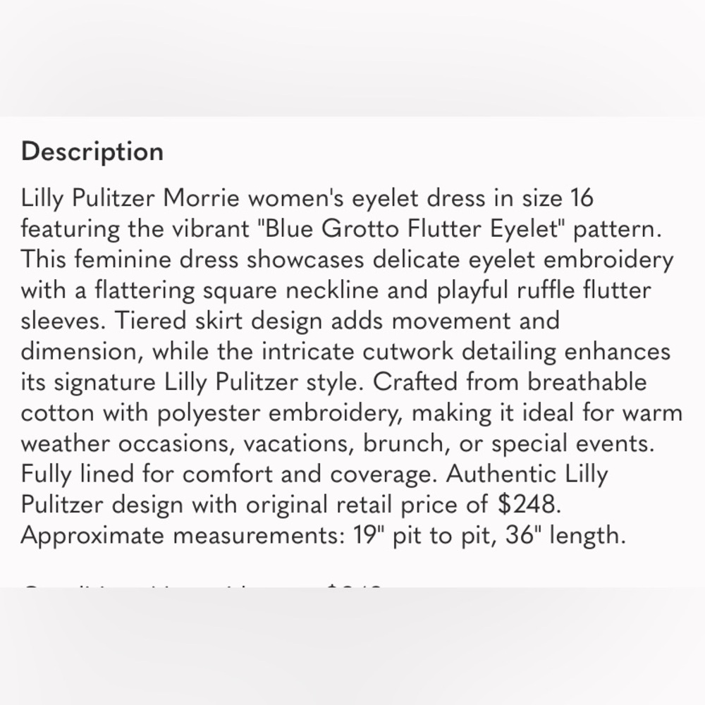 💙🤍Lilly Pulitzer Blue Grotto Flutter Eyelet Ruffle Patterned Dress - Picture 12 of 12